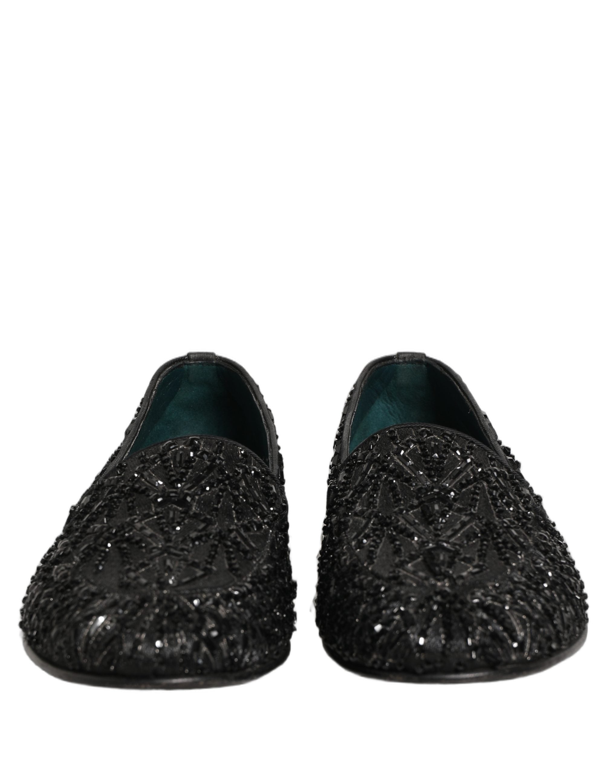 Dolce & Gabbana Black Velvet Embroidered Dress Loafers Shoes Dolce & Gabbana
