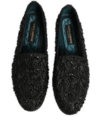 Dolce & Gabbana Black Velvet Embroidered Dress Loafers Shoes Dolce & Gabbana