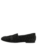 Dolce & Gabbana Black Velvet Embroidered Dress Loafers Shoes Dolce & Gabbana