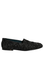 Dolce & Gabbana Black Velvet Embroidered Dress Loafers Shoes Dolce & Gabbana