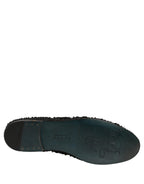 Dolce & Gabbana Black Velvet Embroidered Dress Loafers Shoes - Eljoys Fashion 