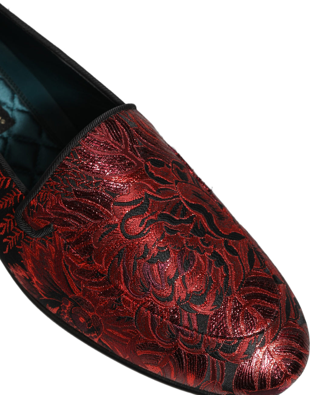 Dolce & Gabbana Red Floral Jacquard Slip On Loafers Shoes Dolce & Gabbana