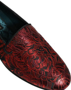 Dolce & Gabbana Red Floral Jacquard Slip On Loafers Shoes Dolce & Gabbana