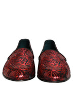 Dolce & Gabbana Red Floral Jacquard Slip On Loafers Shoes Dolce & Gabbana
