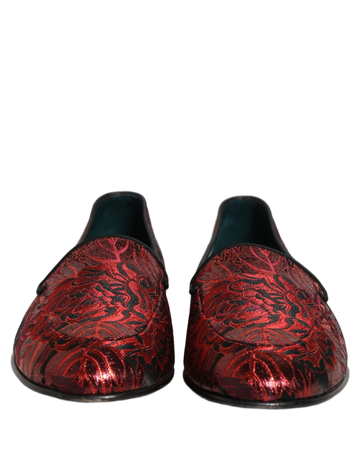 Dolce & Gabbana Red Floral Jacquard Slip On Loafers Shoes Dolce & Gabbana