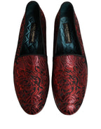Dolce & Gabbana Red Floral Jacquard Slip On Loafers Shoes Dolce & Gabbana