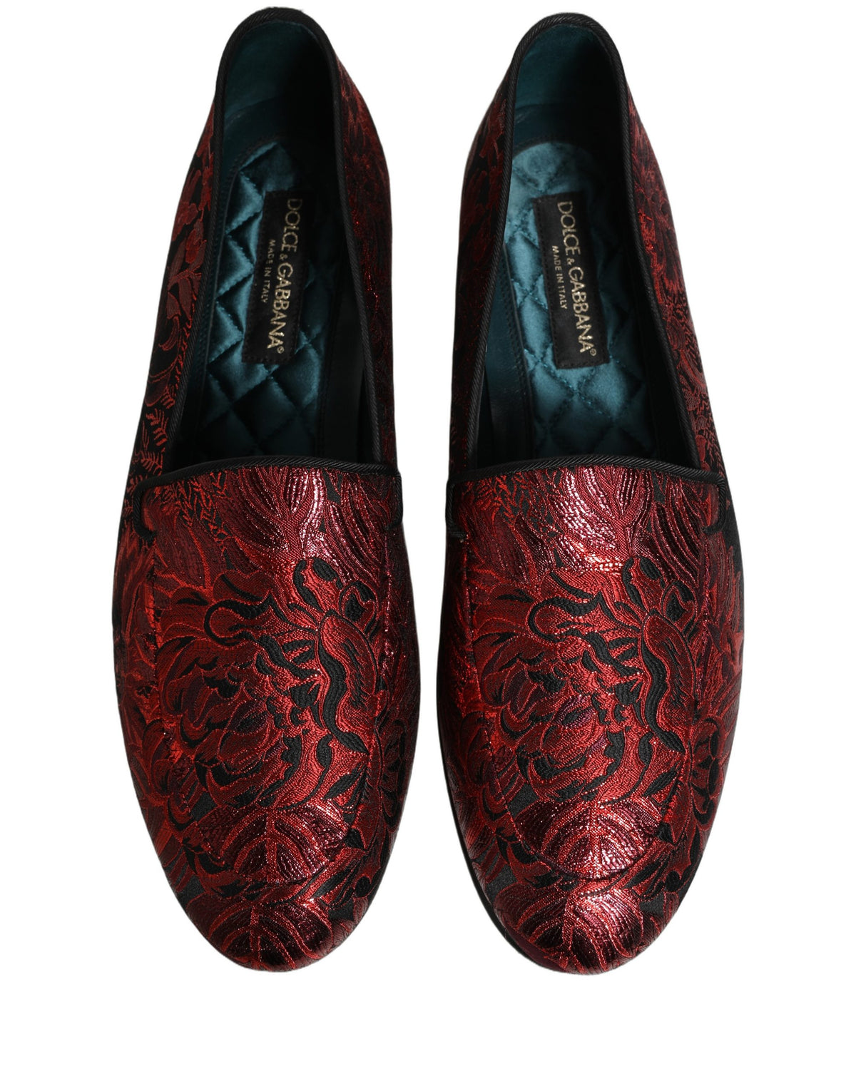 Dolce & Gabbana Red Floral Jacquard Slip On Loafers Shoes Dolce & Gabbana