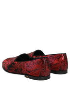 Dolce & Gabbana Red Floral Jacquard Slip On Loafers Shoes Dolce & Gabbana