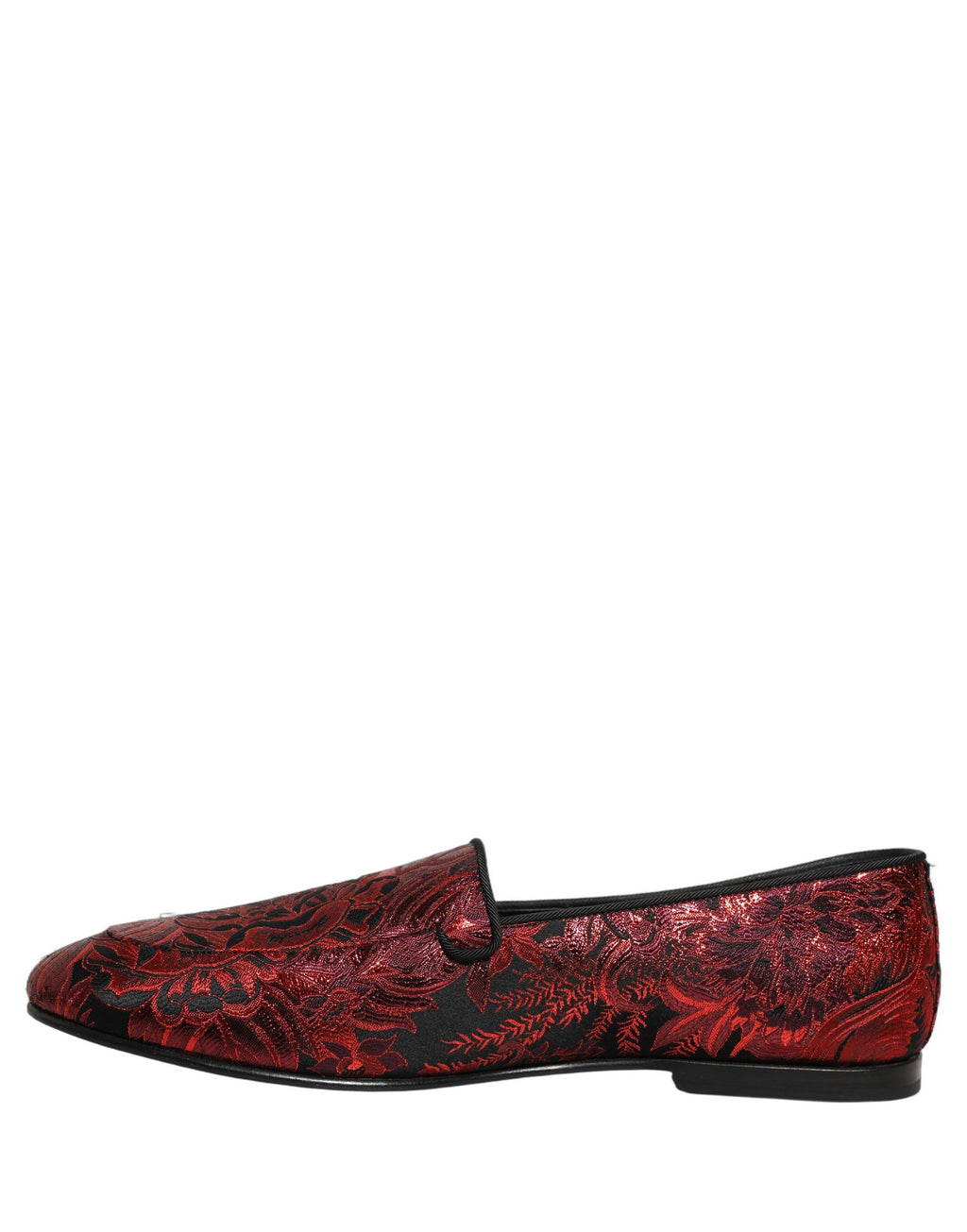 Dolce & Gabbana Red Floral Jacquard Slip On Loafers Shoes Dolce & Gabbana
