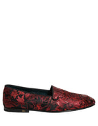 Dolce & Gabbana Red Floral Jacquard Slip On Loafers Shoes Dolce & Gabbana