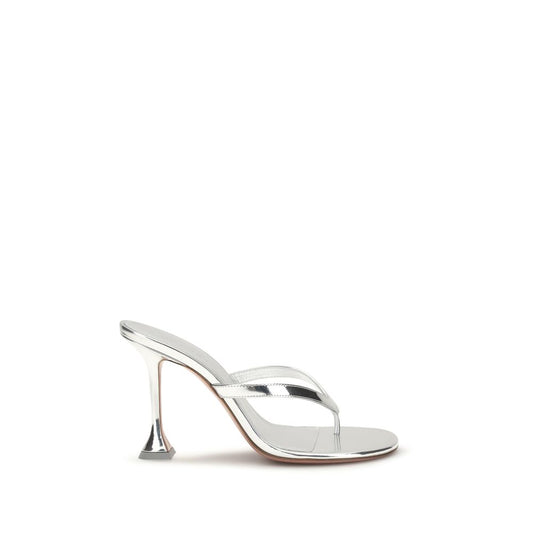 Amina Muaddi Silver Calf Leather Bos Taurus Stiletto Heel Sandals Amina Muaddi
