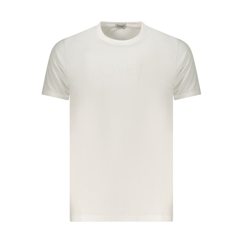 White cotton men's T-shirt by Coveri Moving, featuring a classic fit and smooth fabric texture.