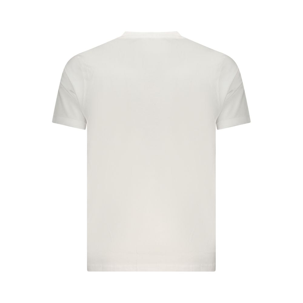 White cotton men's T-shirt by Coveri Moving, front view showing fit and simple crew neckline.