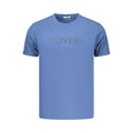 Blue cotton men's T-shirt from Coveri Moving with a casual fit and simple design, displayed flat on a white background.