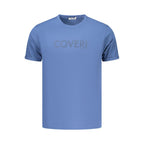 Blue cotton men's T-shirt from Coveri Moving with a casual fit and simple design, displayed flat on a white background.