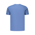 Coveri Moving blue cotton men's T-shirt with a simple crew neck and smooth fabric, displayed flat against a white background.