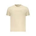 Beige cotton men's T-shirt by Coveri Moving, featuring a classic fit and soft fabric, displayed on a plain background.