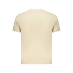 Beige cotton men's T-shirt by Coveri Moving with a classic fit and crew neckline, shown flat on a white background.