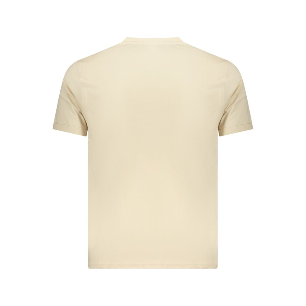 Beige cotton men's T-shirt by Coveri Moving with a classic fit and crew neckline, shown flat on a white background.
