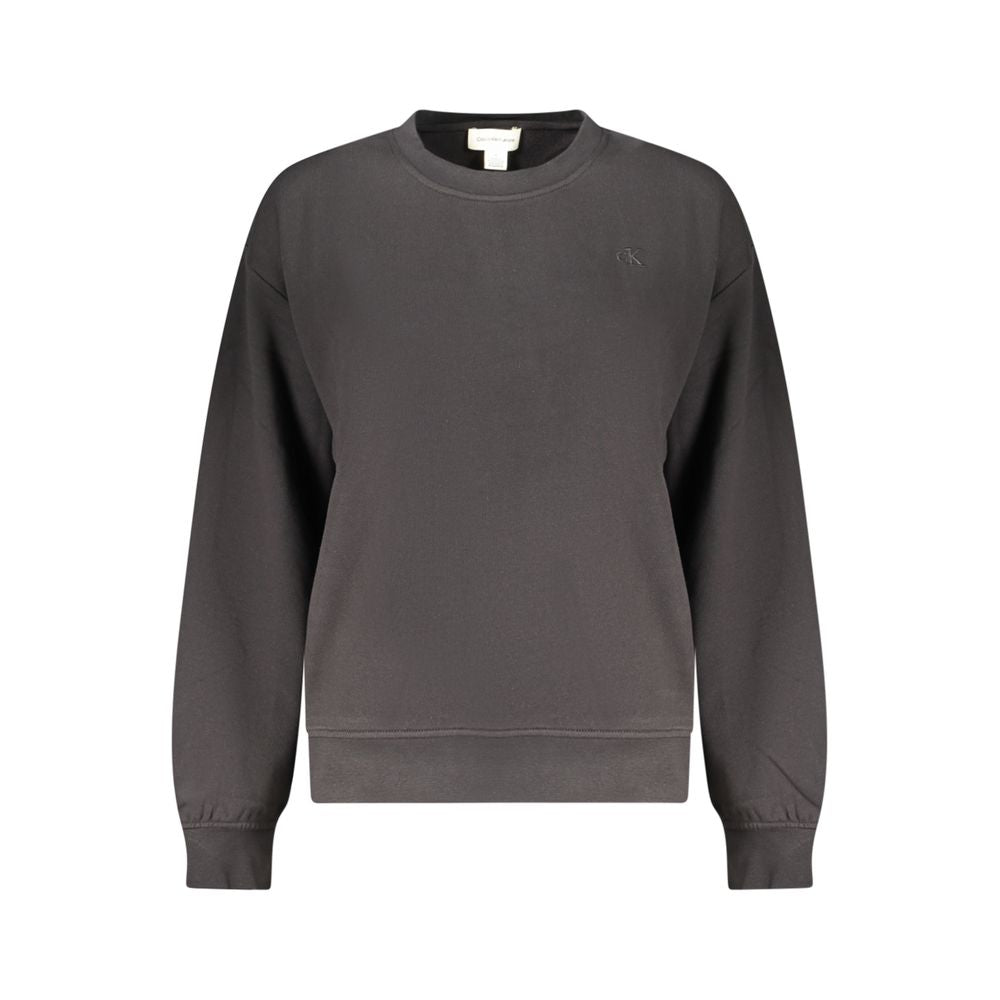 Black cotton women's sweatshirt by Calvin Klein with a relaxed fit and minimalist design.