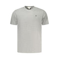Calvin Klein gray cotton men's T-shirt displayed flat, showing the classic crew neckline and soft fabric texture.
