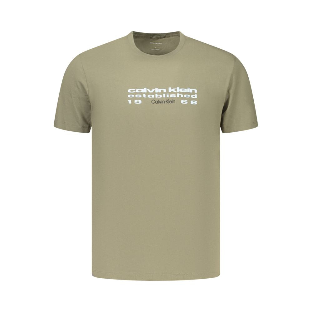 Calvin Klein men's green cotton T-shirt with round neckline and short sleeves, casual style for everyday wear.