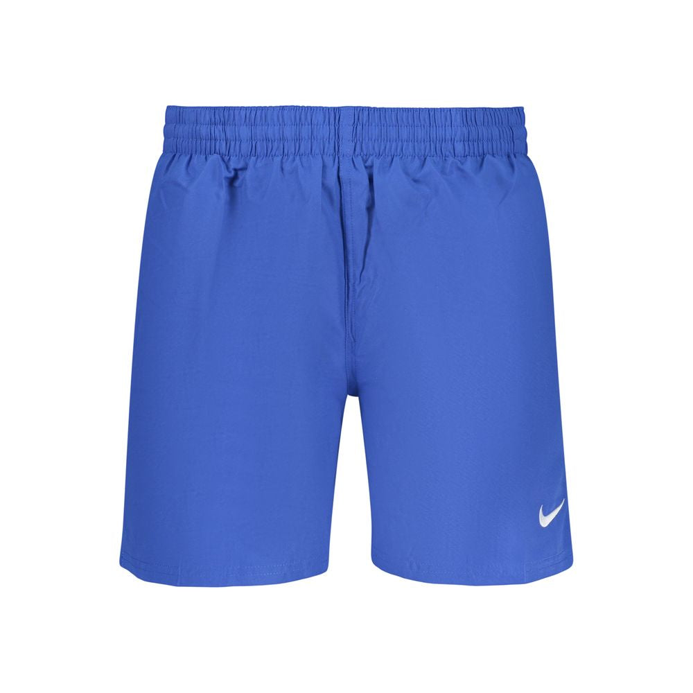 Nike blue polyester men's swimwear with a sleek design, featuring an elastic waistband and Nike logo, suitable for swimming and beach activities.
