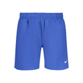 Nike blue polyester men's swimwear with a sleek design, featuring an elastic waistband and Nike logo, suitable for swimming and beach activities.