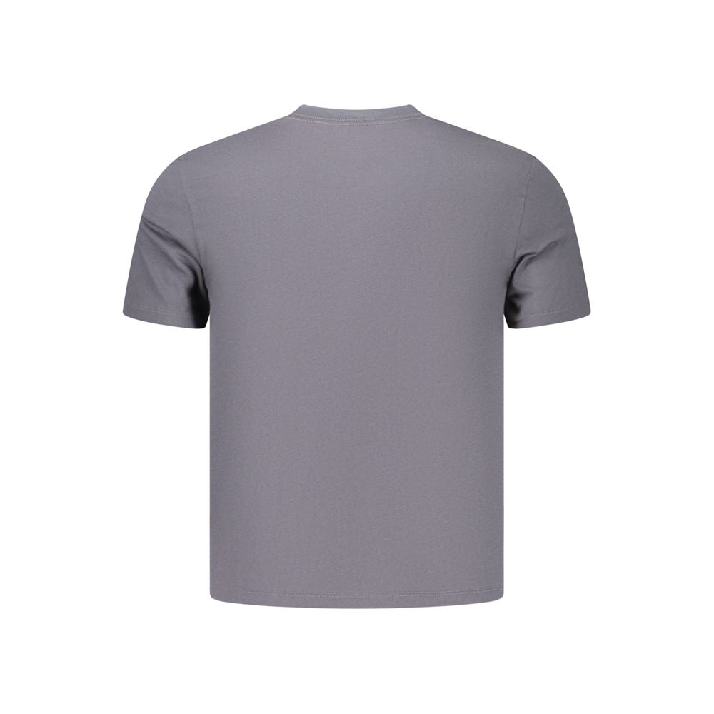 Calvin Klein men's gray cotton T-shirt with round neckline and short sleeves, casual fit, displayed on a plain background.