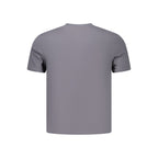 Calvin Klein men's gray cotton T-shirt with round neckline and short sleeves, casual fit, displayed on a plain background.