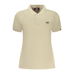 Beige cotton women's polo shirt by Norway 1963, featuring a classic fit and collar, shown on a plain background.