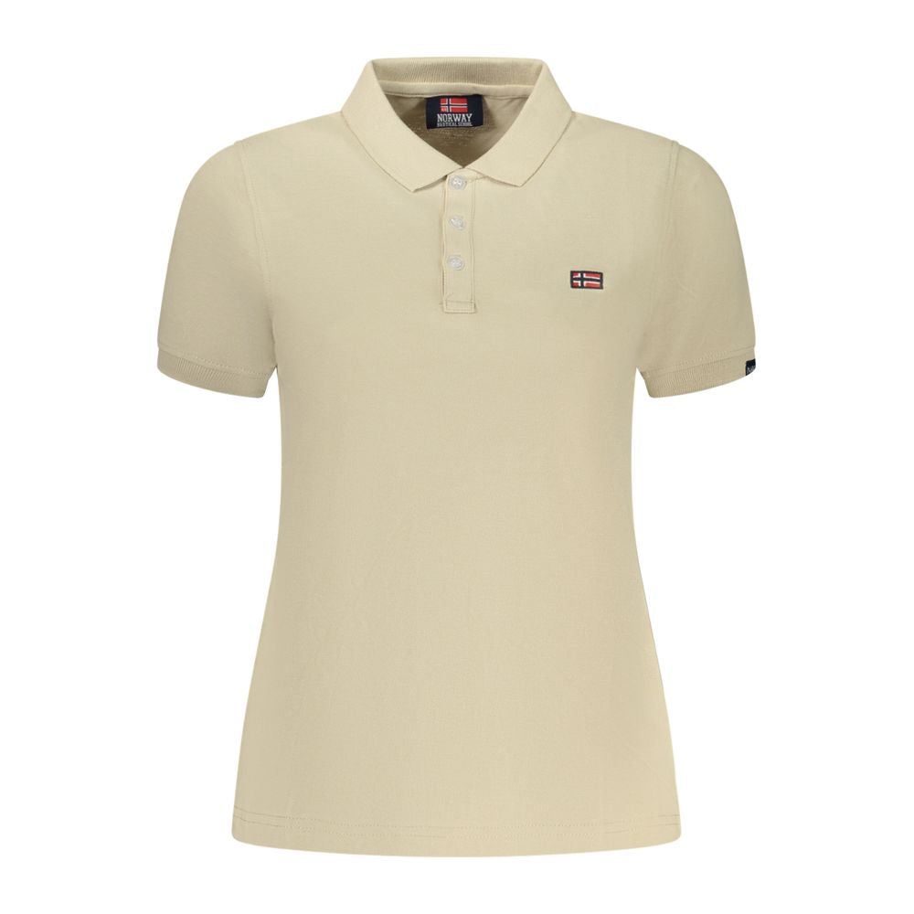 Beige cotton women's polo shirt by Norway 1963, featuring a classic fit and collar, shown on a plain background.