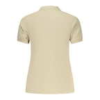 Beige cotton women's polo shirt by Norway 1963, featuring a classic collar and button placket, displayed on a neutral background.