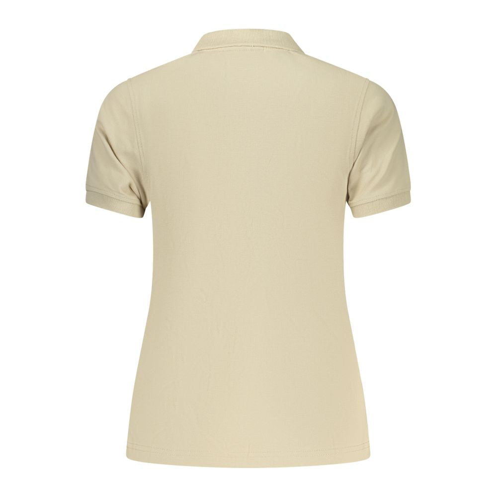 Beige cotton women's polo shirt by Norway 1963, featuring a classic collar and button placket, displayed on a neutral background.