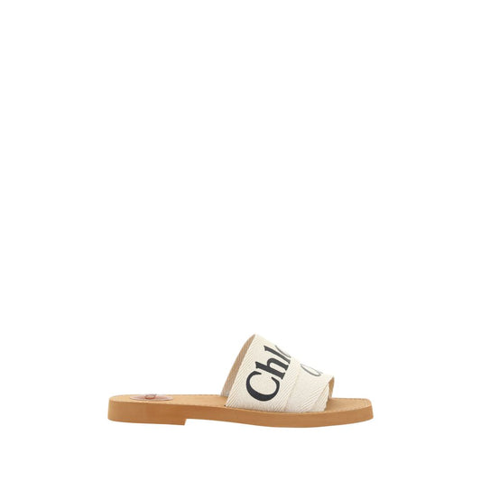 Chloé White Cotton Flat Sandals Chloé