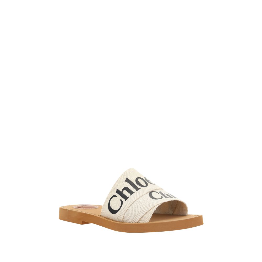 Chloé White Linen Flat Sandals Chloé