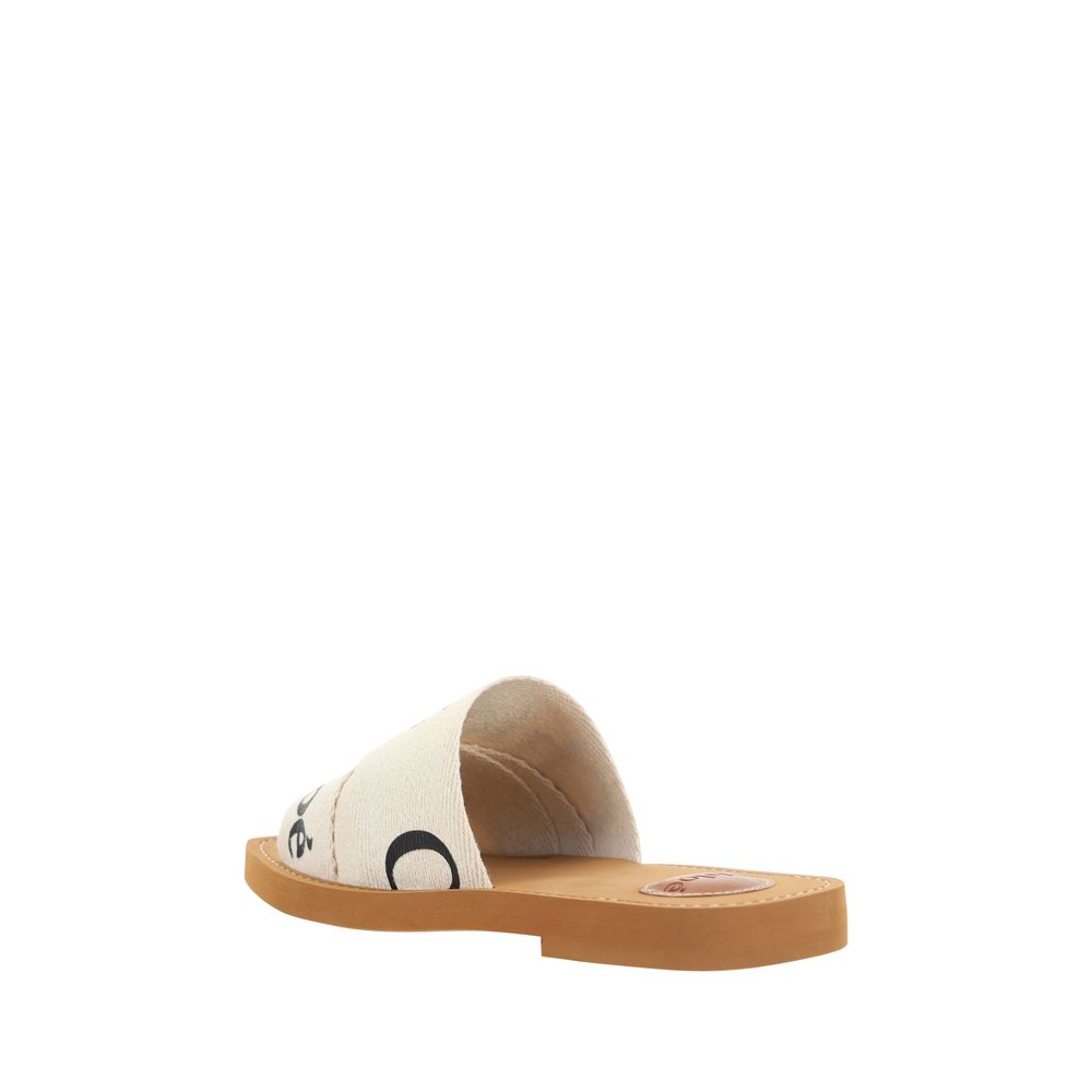 Chloé White Linen Flat Sandals Chloé