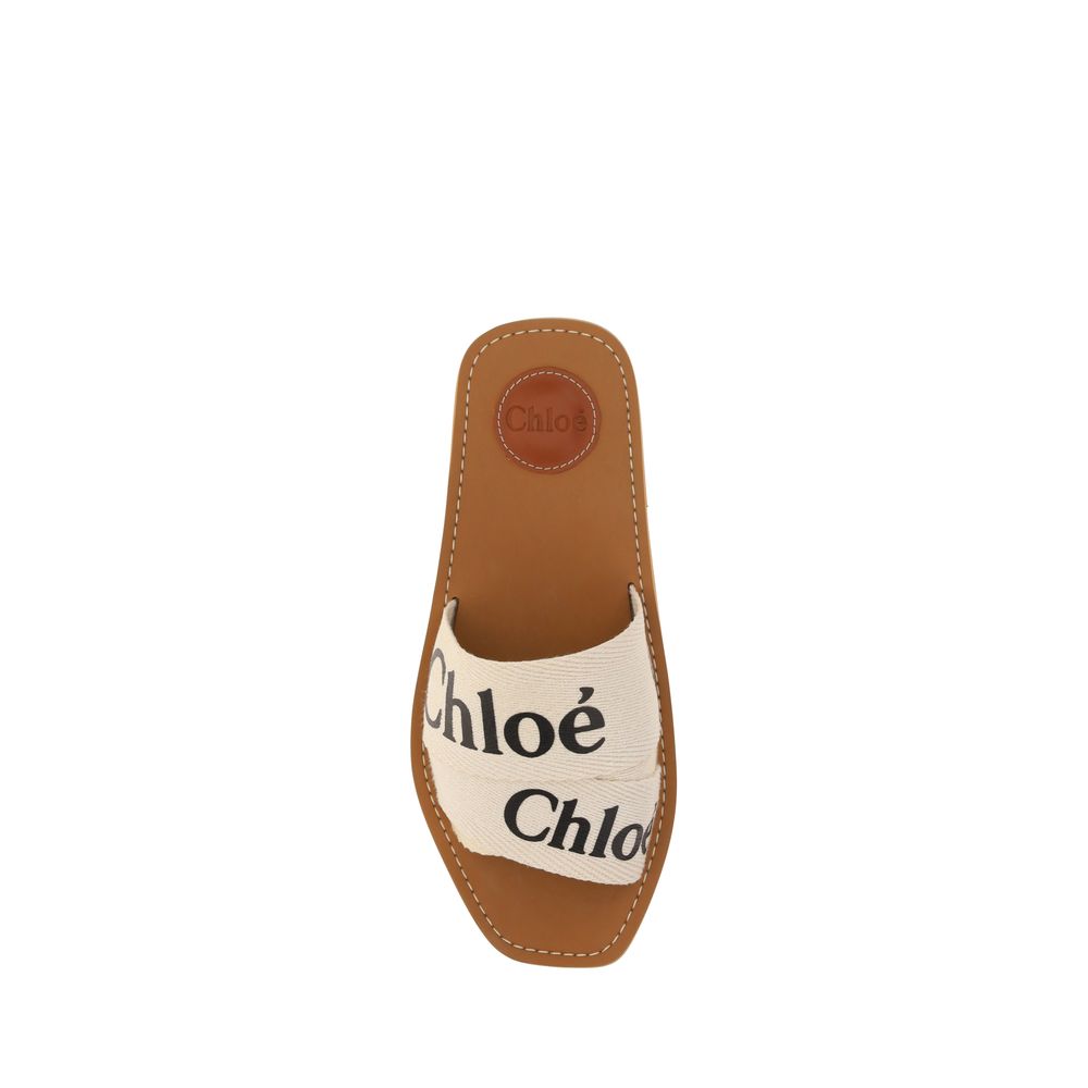 Chloé White Linen Flat Sandals Chloé