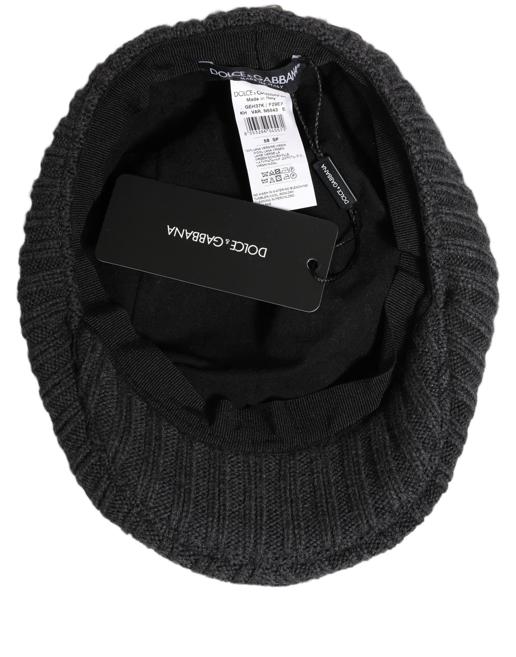 Dolce & Gabbana Men Dark Gray Wool Knitted Newsboy Capello Hat