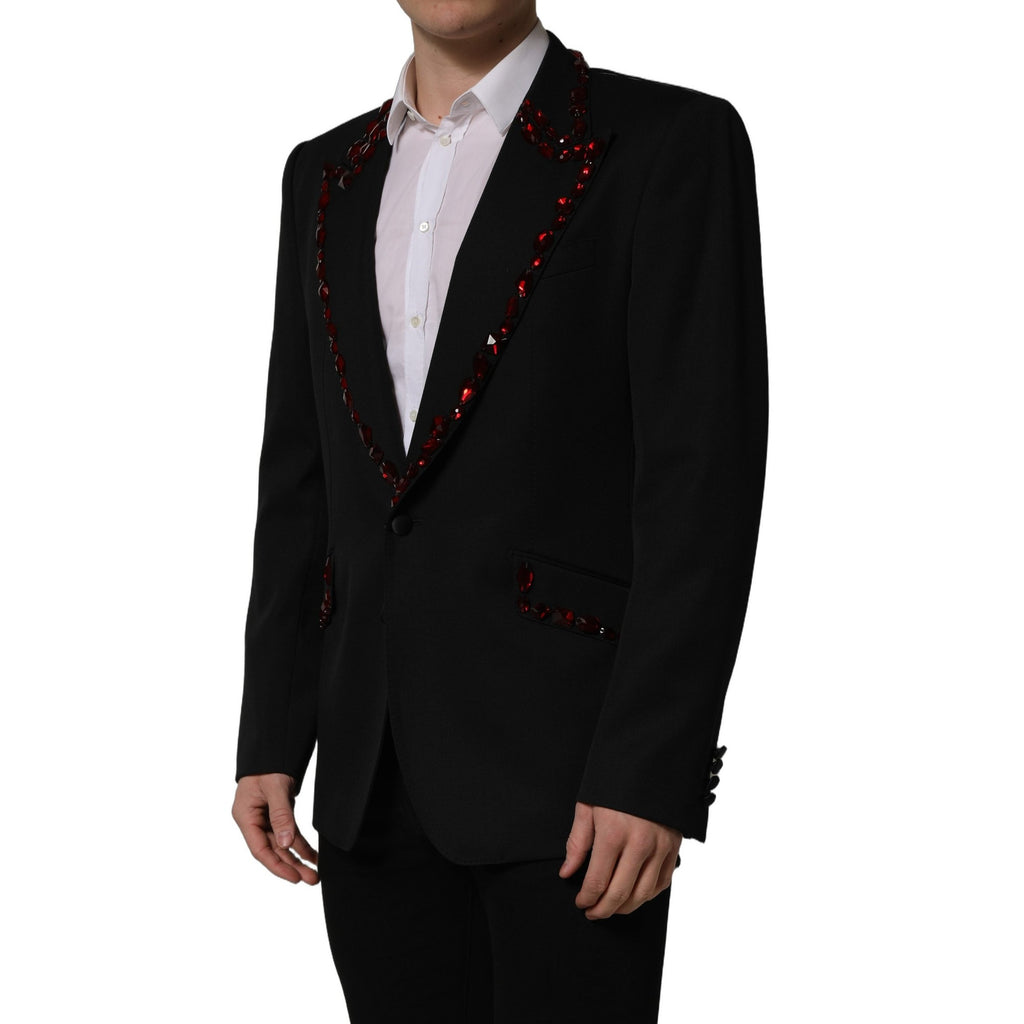 Dolce & Gabbana Black Crystal Embellished Coat Blazer Jacket