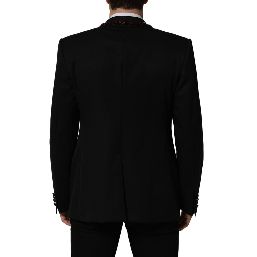 Dolce & Gabbana Black Crystal Embellished Coat Blazer Jacket