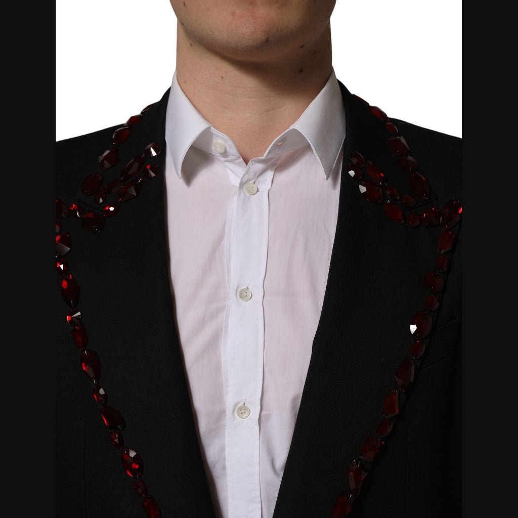 Dolce & Gabbana Black Crystal Embellished Coat Blazer Jacket