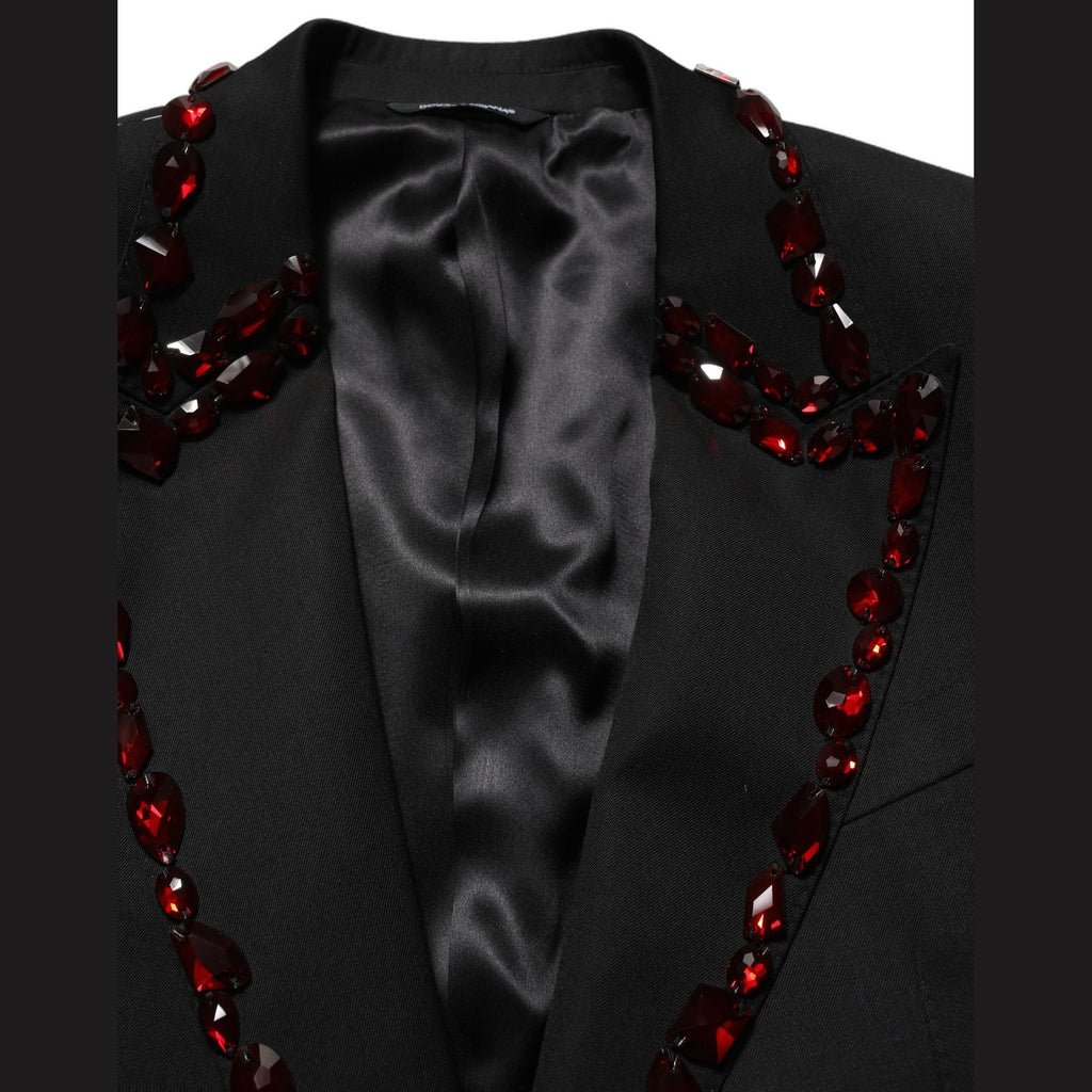 Dolce & Gabbana Black Crystal Embellished Coat Blazer Jacket