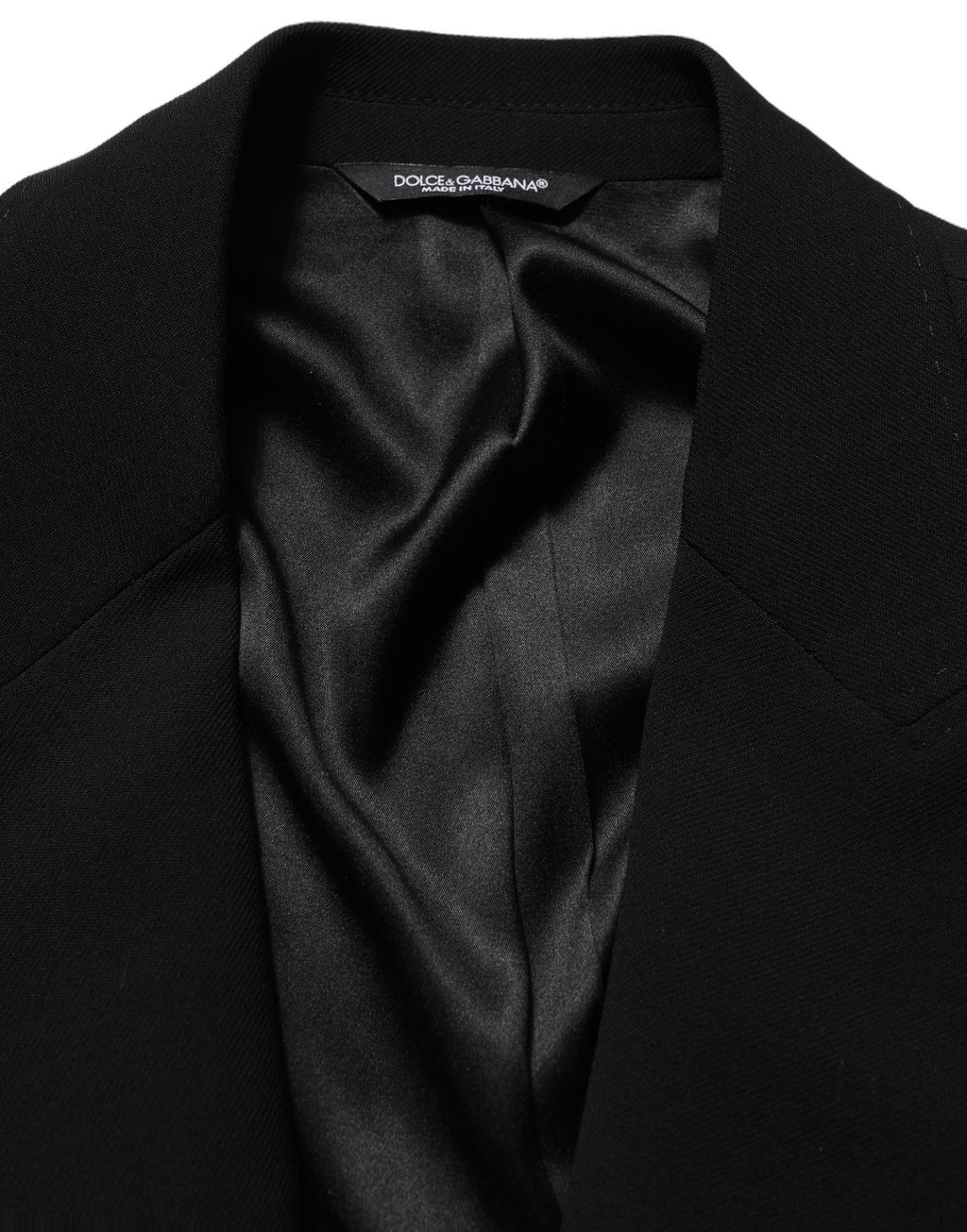 Dolce & Gabbana black wool single-breasted men's blazer jacket, tailored fit with notch lapel and button closure.