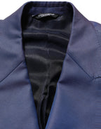 Blue wool Dolce & Gabbana men's double-breasted blazer jacket with notch lapels and structured fit.