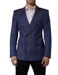 Dolce & Gabbana blue wool double-breasted men's blazer jacket with notch lapels and front buttons, tailored fit.