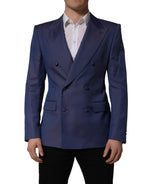 Dolce & Gabbana blue wool double-breasted men's blazer jacket with notch lapels and front buttons, tailored fit.