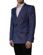 Dolce & Gabbana blue wool men's blazer jacket with double-breasted design and structured fit, stylish and tailored.