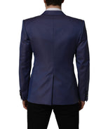 Dolce & Gabbana blue wool double-breasted men's blazer jacket with notch lapels and stylish tailoring.