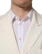 Dolce & Gabbana off-white flax single-breasted blazer jacket with lapels, tailored fit, and button closure, shown on a hanger.